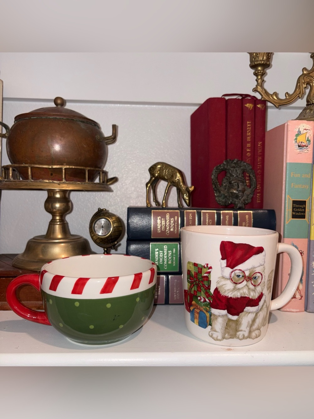 PIER 1 Festive Green & White Holiday Mug of 2 Set -